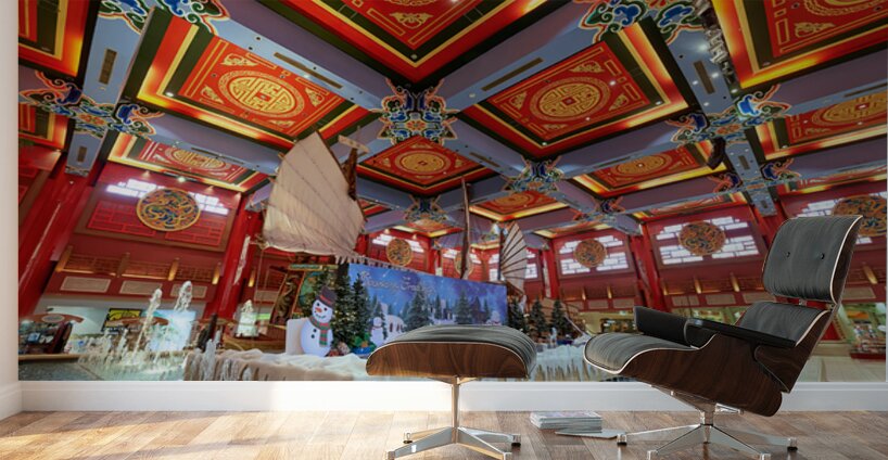 Festive decorations in Chinese themed indoor setting in Dubai Wall Murals