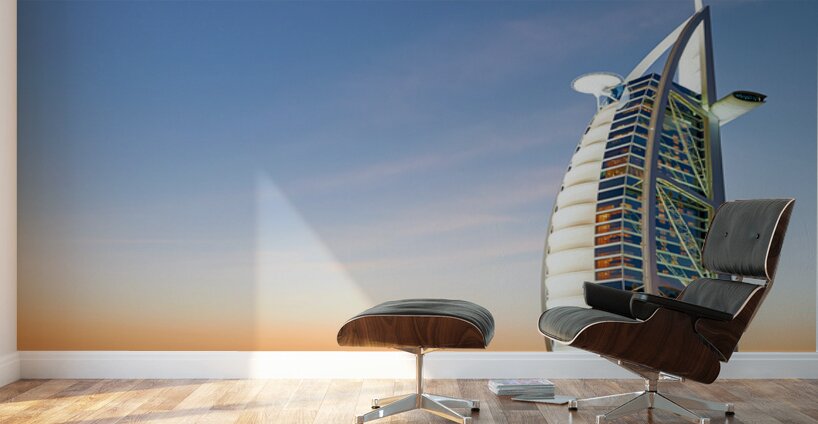 Burj Al Arab shines during sunset in Dubai UAE Wall Murals