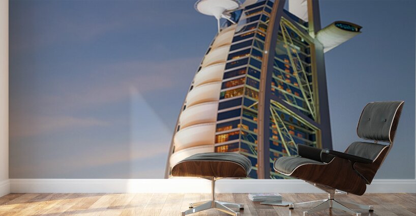 Burj Al Arab hotel at sunset in Dubai UAE with beautiful sky Wall Murals