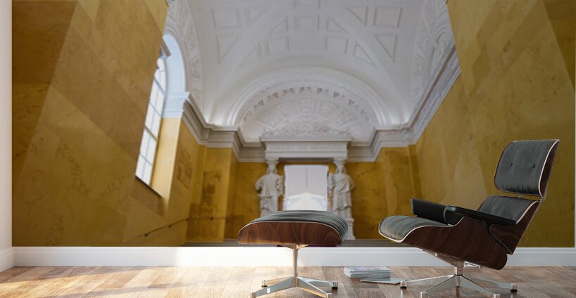 Steps in Residenz Palace in Munich with yellow walls and statues Wall Murals