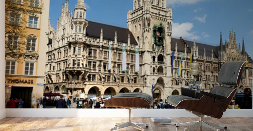 Crowd gathers near town hall in Marienplatz Munich Germany Wall Murals