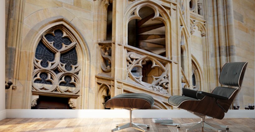 Ornate Gothic spiral staircase and architecture. Wall Murals