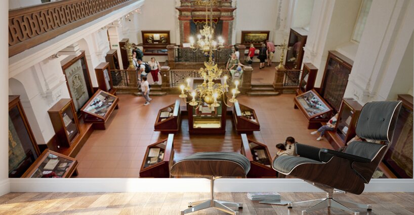 People explore a grand museum or synagogue with historical exhib Wall Murals