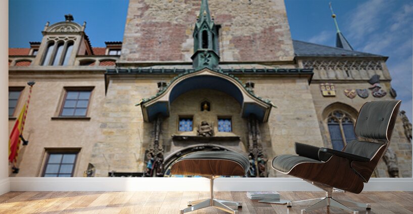 Historic Prague Astronomical Clock on Old Town Hall Tower. Wall Murals