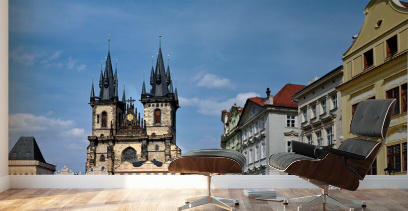 Crowded Prague Old Town Square with Týn Church. Wall Murals