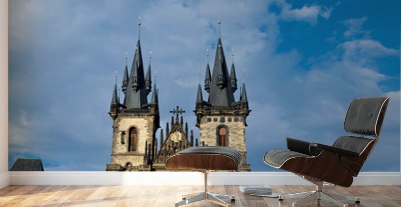 Crowded Old Town Square Prague featuring Týn Church. Wall Murals