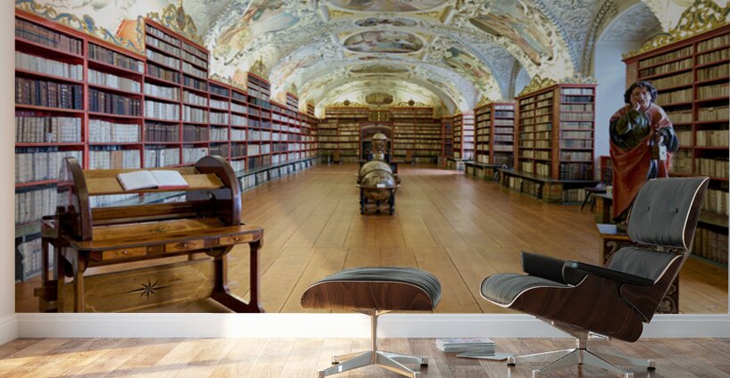 Vast ornate library with countless books painted ceiling and  Wall Murals