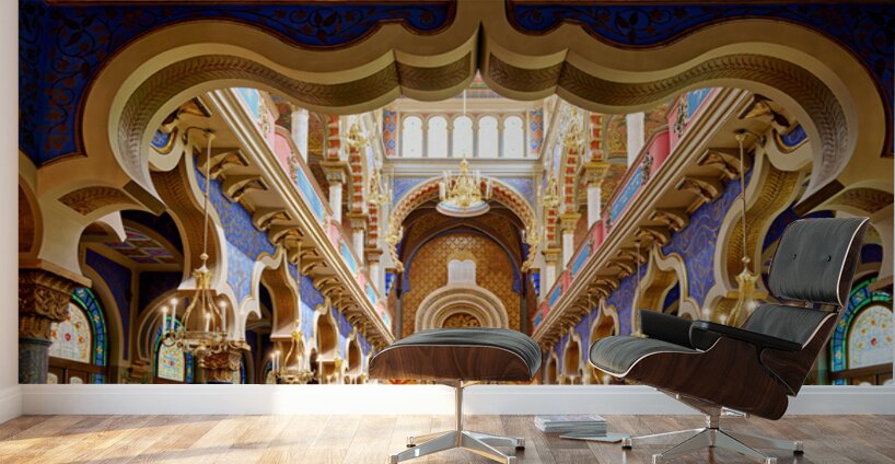 Stunning ornate synagogue interior featuring colorful arches an Wall Murals