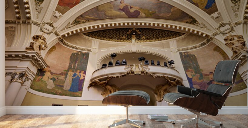 Ornate theater interior with murals sculptures and balcony. Wall Murals