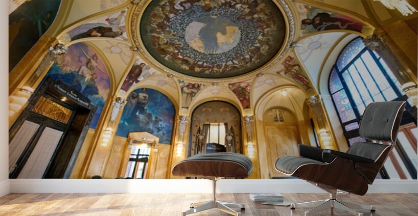 Grand hall with elaborate murals dome and stained glass. Wall Murals