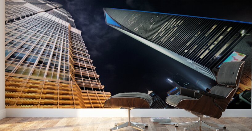 City skyline with skyscrapers shining bright in Shanghai at nigh Wall Murals