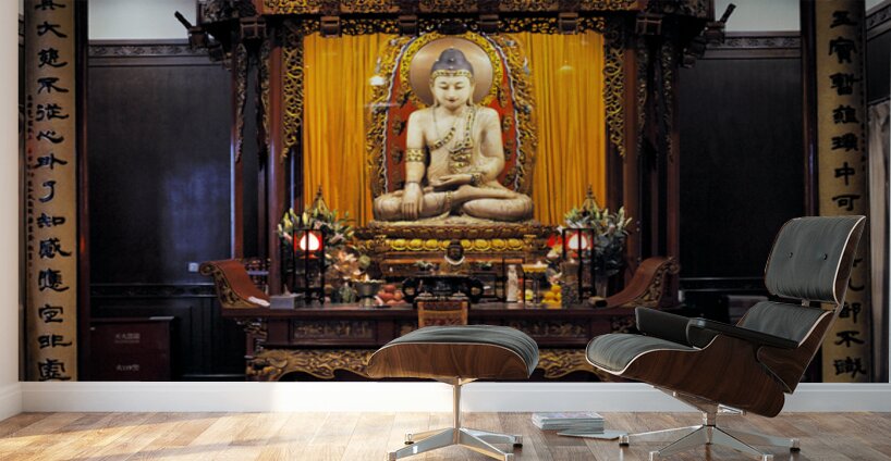 Buddha statue in ornate temple in Shanghai China Wall Murals