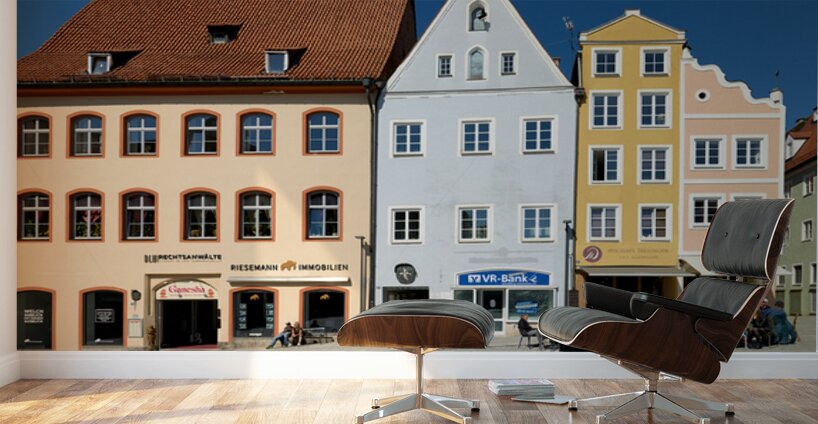 Visitors enjoy main square of Landsberg am Lech in Bavaria Germa Wall Murals