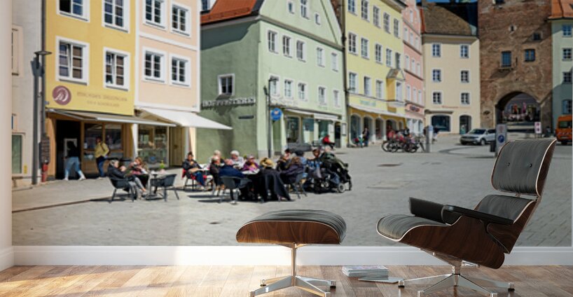 People enjoy meals in Hauptplatz square in Landsberg am Lech Ger Wall Murals