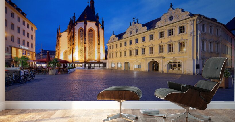 Wurzburg at dusk with Marienkapelle and Falcon House in view Wall Murals