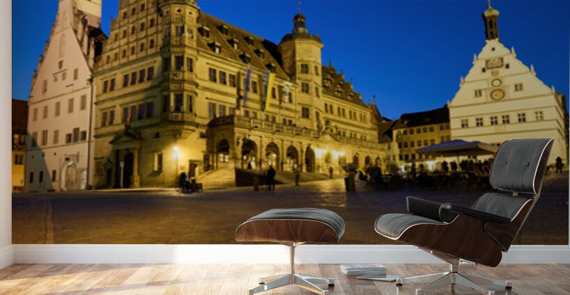 Market square in Rothenburg ob der Tauber during sunset Wall Murals