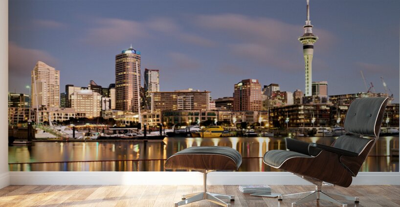 Auckland skyline with buildings and Sky Tower during evening Wall Murals