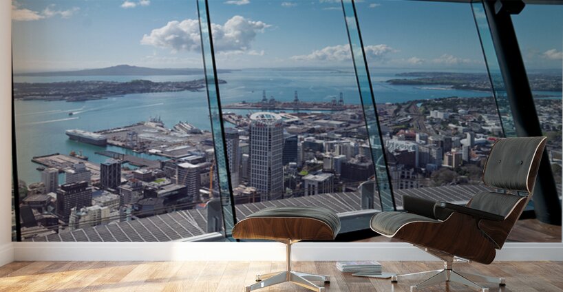 Aerial view of Auckland city and the financial district in New Z Wall Murals