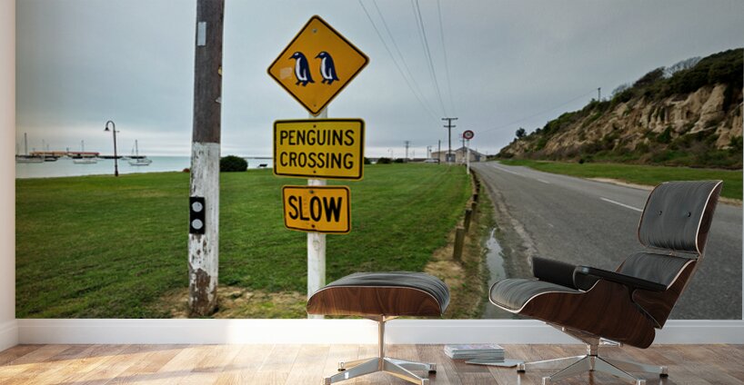Penguin crossing sign alerts wildlife in Oamaru NZ Wall Murals