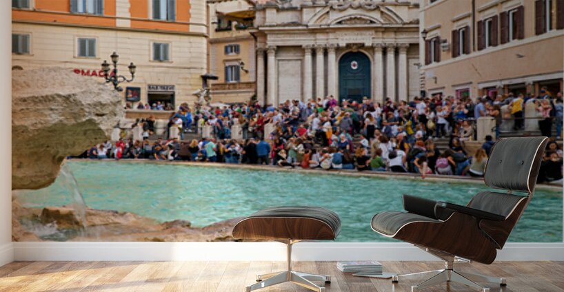 Crowd enjoys the lively atmosphere at Trevi Fountain in Rome Wall Murals