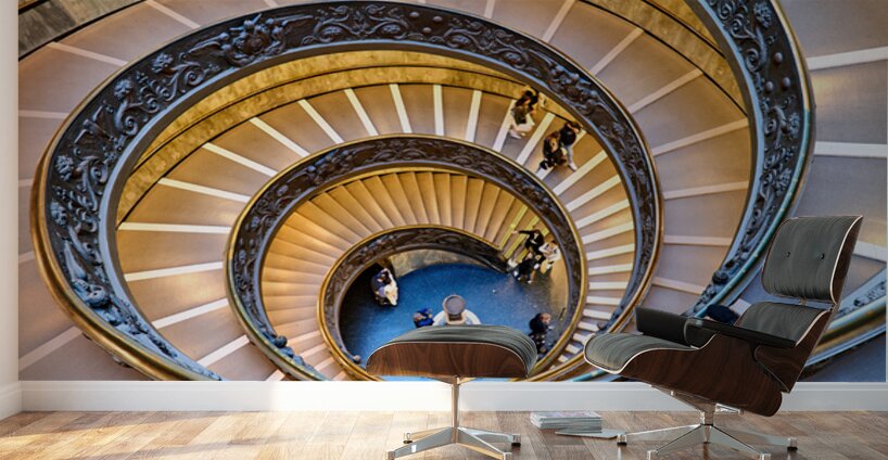 Visitors walk down Bramante staircase in Vatican Museums in Rome Wall Murals