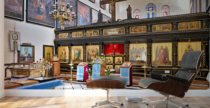 Orthodox Church interior in Jerusalem with icons and decorations Wall Murals
