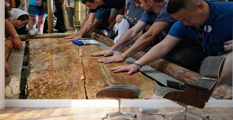 Visitors touch the stone of unction in the Holy Sepulchre Wall Murals