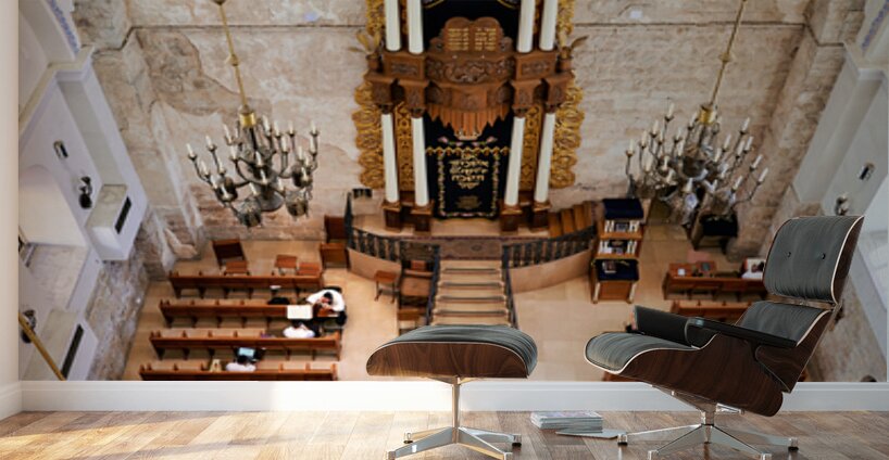 Visit to Hurva Synagogue in Jerusalem with people praying and st Wall Murals