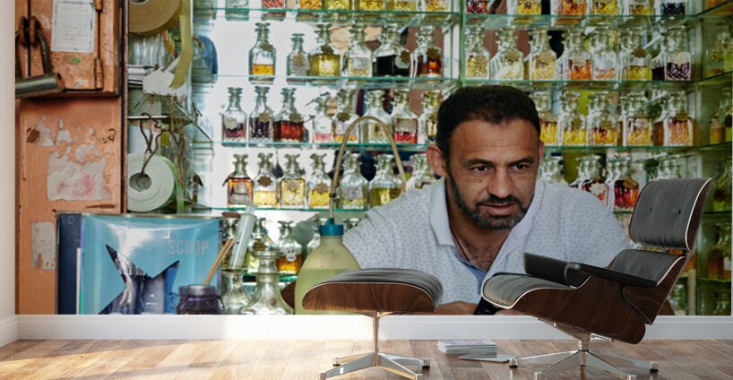 Man working in a perfumery in the old city of Jerusalem Wall Murals