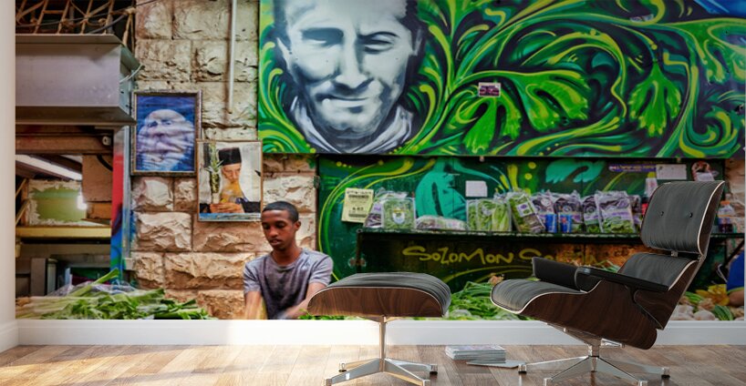 Fresh produce and activity in Mahane Yehuda Market Jerusalem Wall Murals