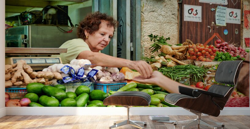 Local vendor sells fresh produce in Mahane Yehuda Market Wall Murals