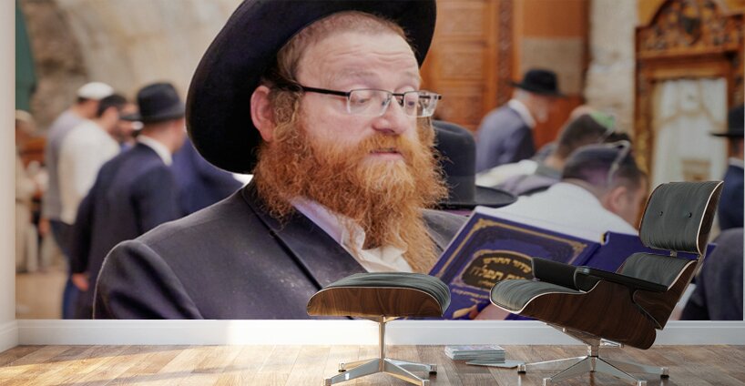 Orthodox Jews engaged in prayer at the Wailing Wall in Jerusalem Wall Murals