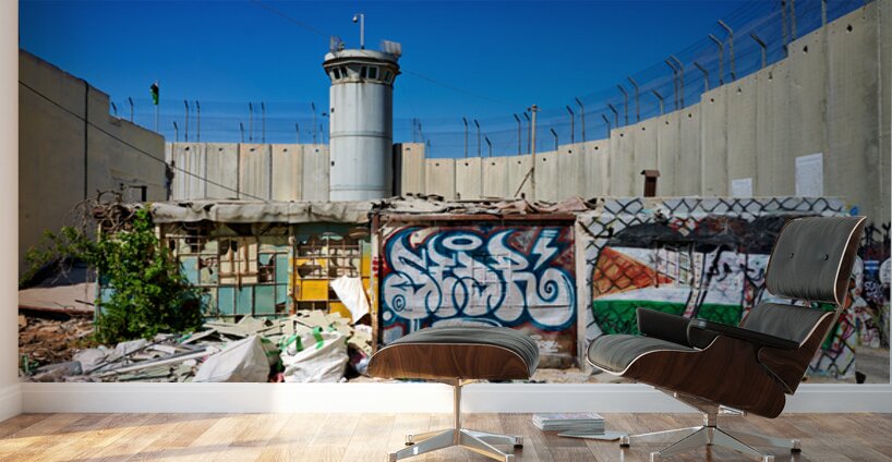 View of the west bank separation wall in Bethlehem with graffiti Wall Murals