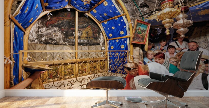 Visiting grotto of nativity in Bethlehem Jerusalem during the d Wall Murals