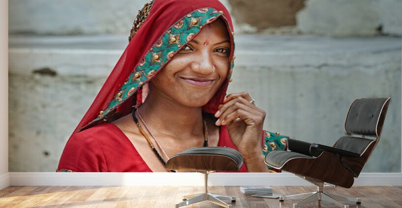 Portrait of a woman in traditional dress in Mandawa Rajasthan Wall Murals
