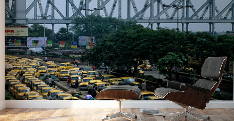 Taxis lined up in Calcutta Kolkata near the Howrah Bridge Wall Murals