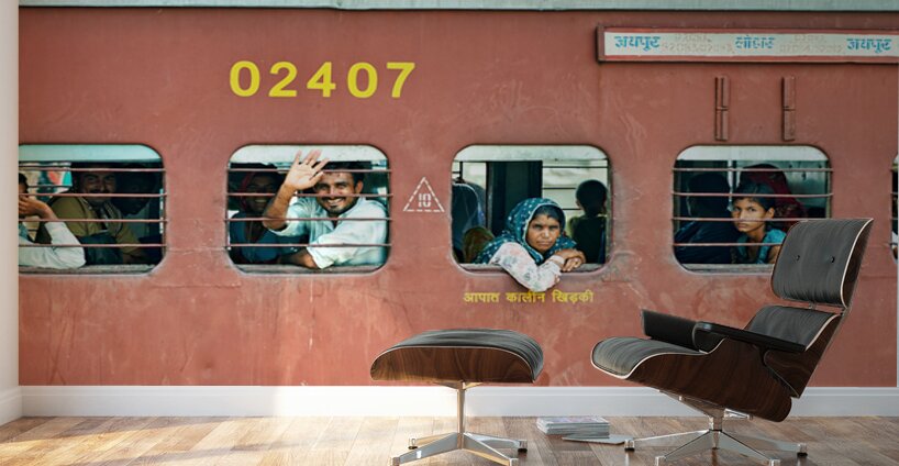 People travel on a train in Rajasthan India during the day Wall Murals