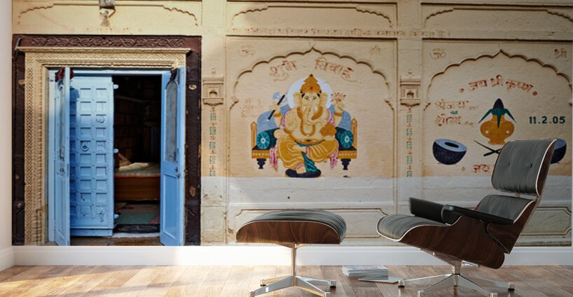 Decorated painted house in Jaisalmer Rajasthan shows local art Wall Murals