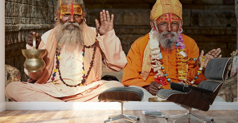 Sadhus sitting in Jaisalmer Rajasthan during a sunny day Wall Murals