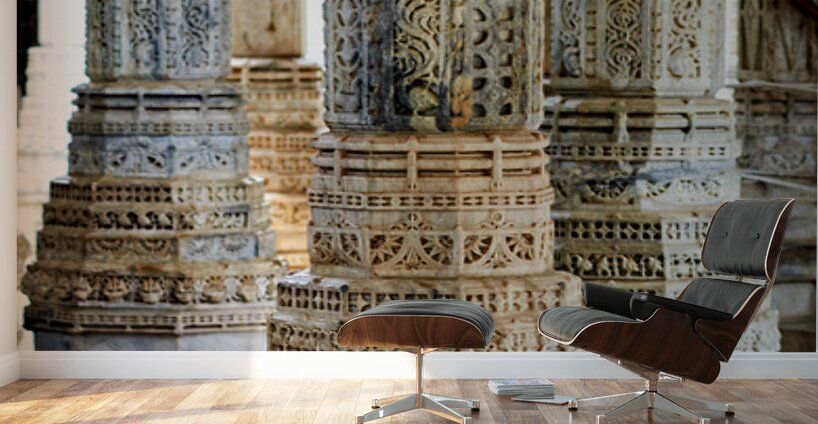 Jain old temples with intricate pillars in Ranakpur Rajasthan Wall Murals