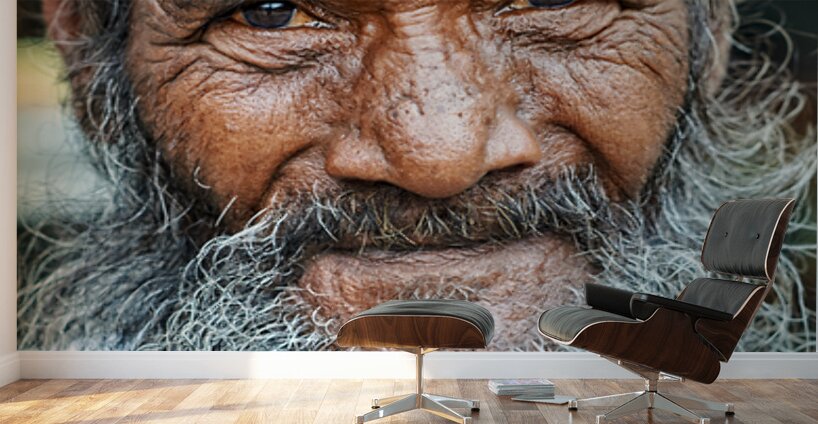 Old man in Rajasthan Jodhpur with a long beard and thoughtful ga Wall Murals