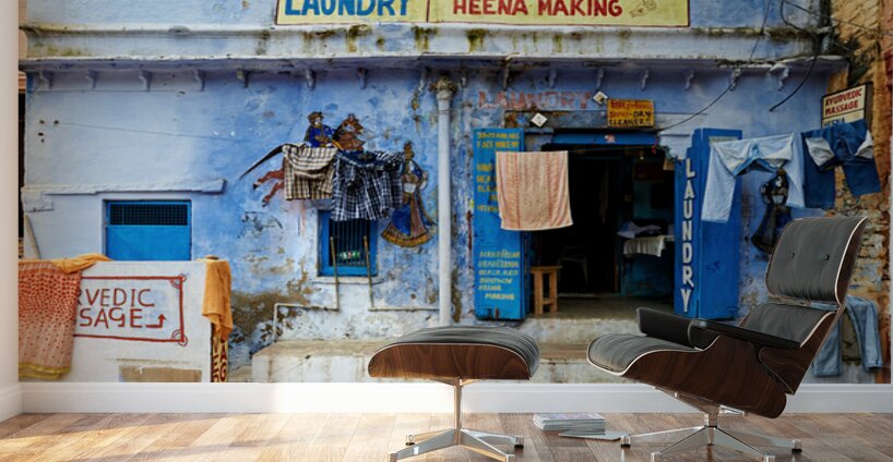 Bundi house showcasing local businesses and laundry Wall Murals