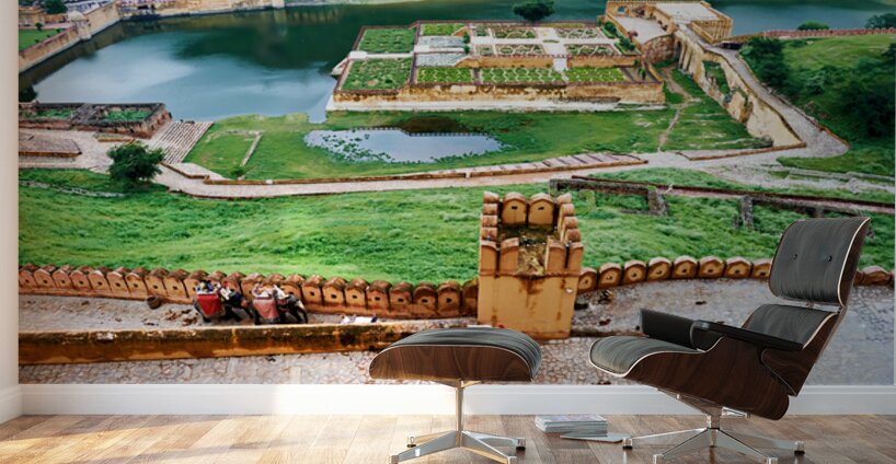 Exploring Amber Palace in Rajasthan with visitors and elephants Wall Murals