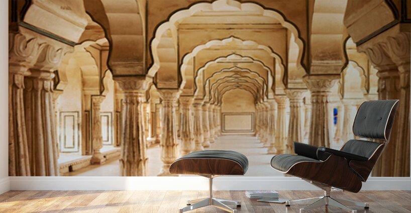 Amber Palace hall with arches and columns in Rajasthan India Wall Murals