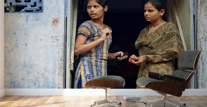 Women stand at their house door in Bundi Rajasthan Wall Murals