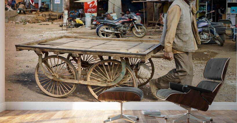 Man pulls an empty cart in Orchha Madhya Pradesh India Wall Murals