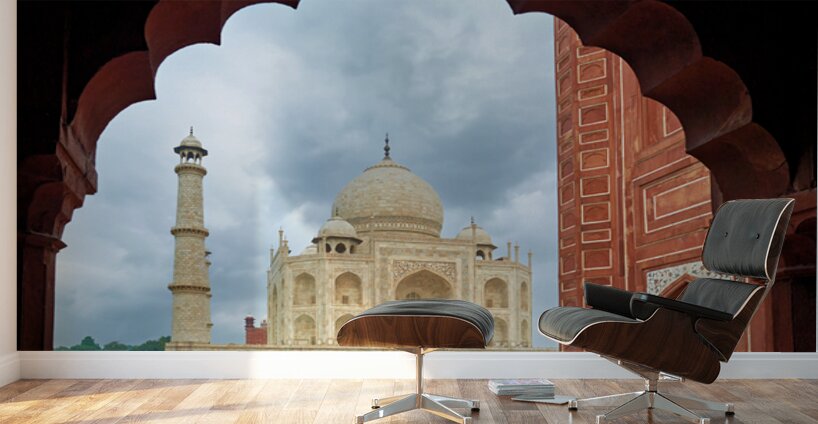 View of the Taj Mahal from an archway in Agra India Wall Murals