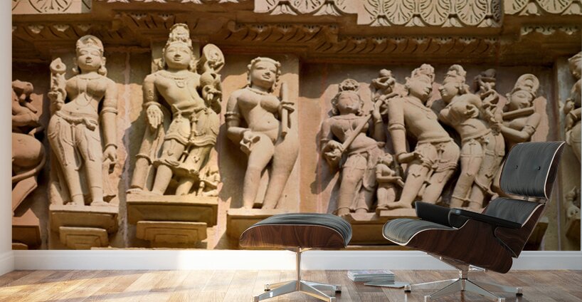 Exploring temple carvings of Khajuraho in Madhya Pradesh India Wall Murals