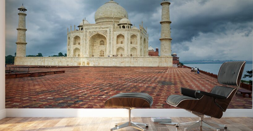 Taj Mahal in Agra during cloudy weather with empty courtyard Wall Murals