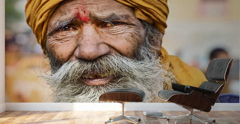 Portrait of a man in Orchha Madhya Pradesh India during the da Wall Murals